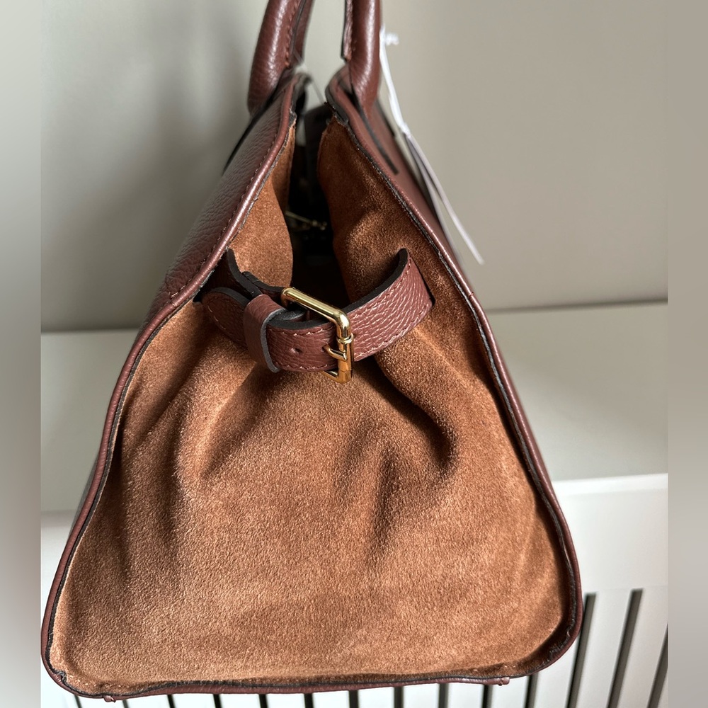 Viral Anna Paola Genuine Bruciato Brown Italian Leather & Suede Satchel Tot… - Picture 8 of 15